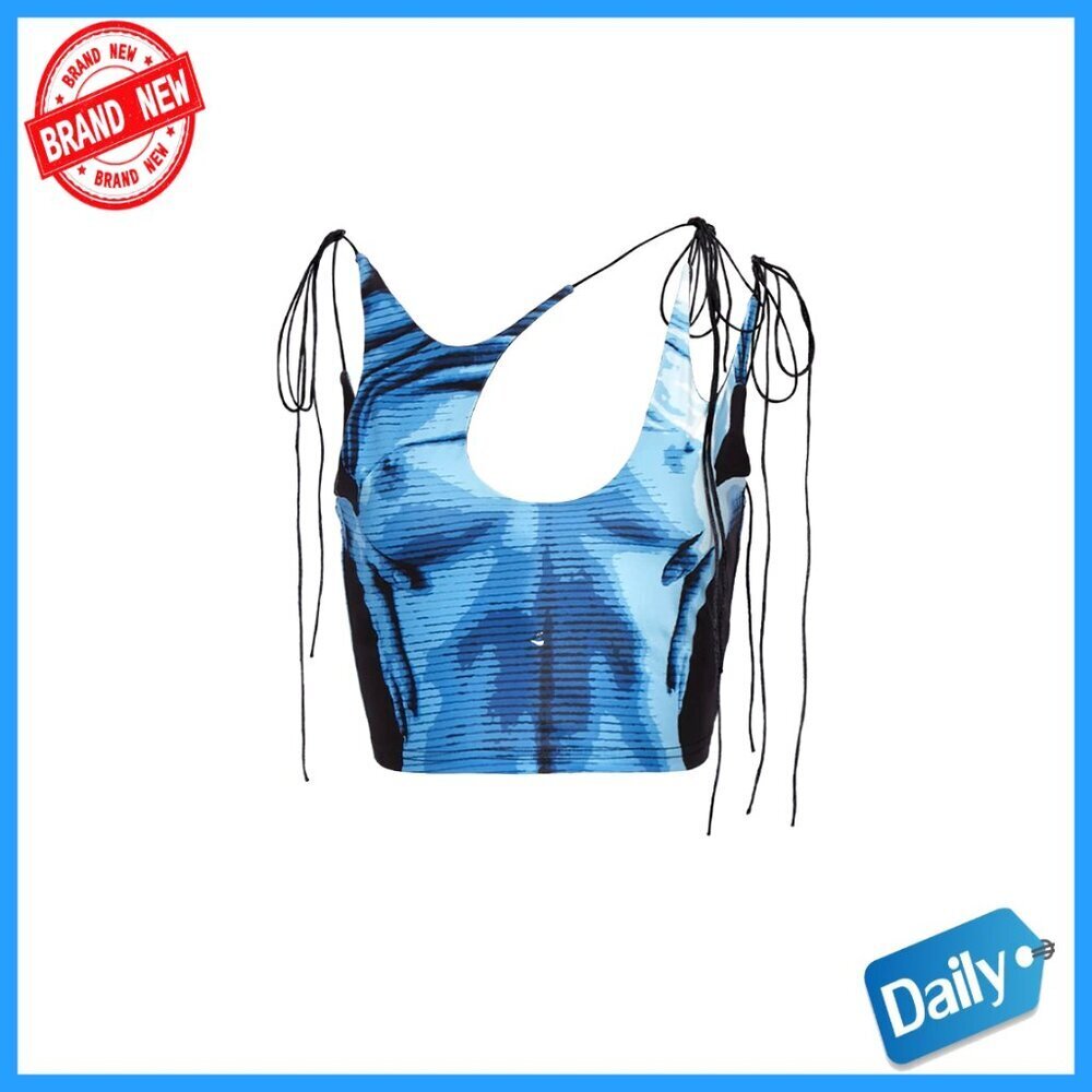 Y2K Halter Crop Top, 3D Body Print, Polyester Spandex, Rave Club Wear